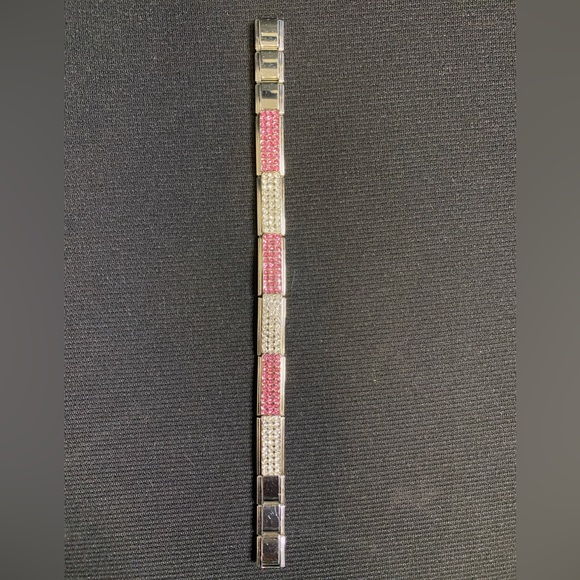 Italian Charm Pink and Clear Rhinestone Stainless Bracelet w/extra links - Picture 2 of 11